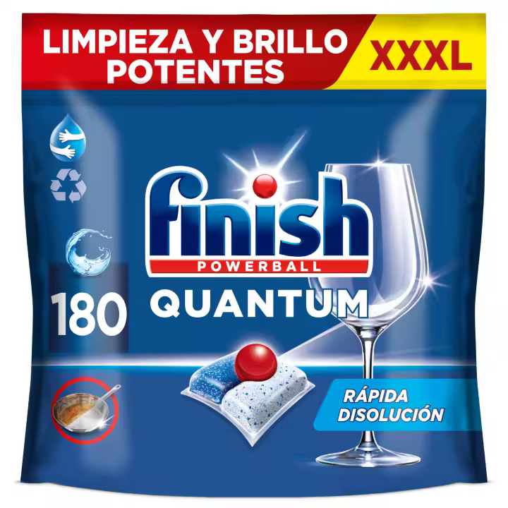 Finish Powerball Quantum, 90 | 180 | 270 Pastillas para Lavavajillas, Limpieza y Brillo Potentes, Aroma Regular Formato 1x90 | 2x90 | 3x90 - 1