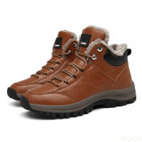 Botas De Velvet Terciopelo Impermeable Para Hombre Invierno Calor Algodón Masculino Antideslizante Senderismo Casual Zapatos Comodidad Botas De Nieve - details 4