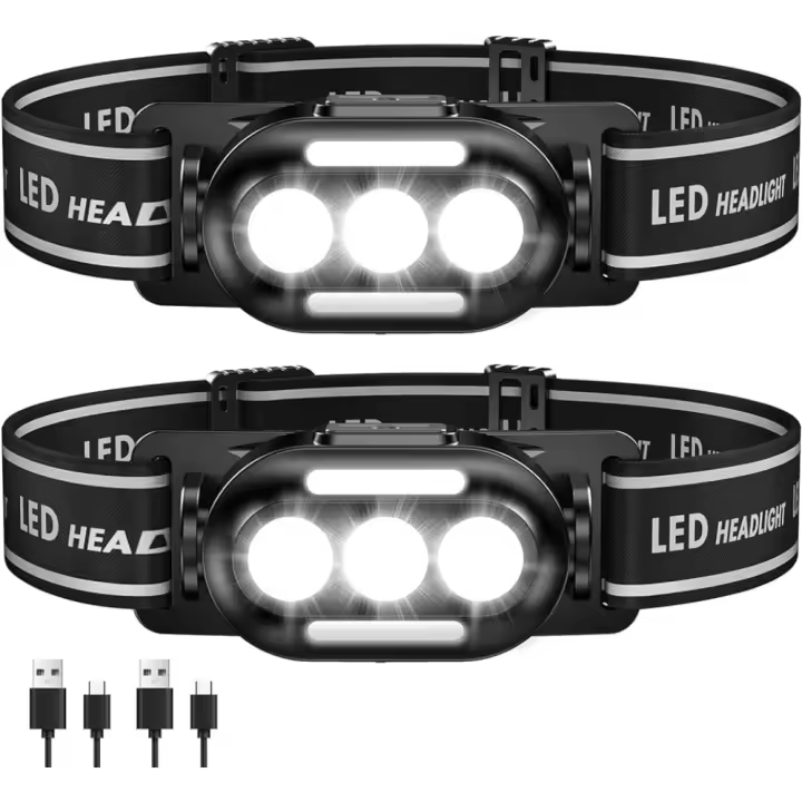 Linterna Frontal LED Recargable Por USB Ultra Brillante Con Luces Blancas Rojas Y Azules Lámpara De Cabeza IPX4 Impermeable Para Camping Running Pesca - 1