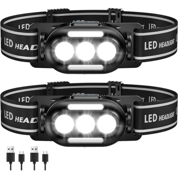 Linterna Frontal LED Recargable Por USB Ultra Brillante Con Luces Blancas Rojas Y Azules Lámpara De Cabeza IPX4 Impermeable Para Camping Running Pesca - 1