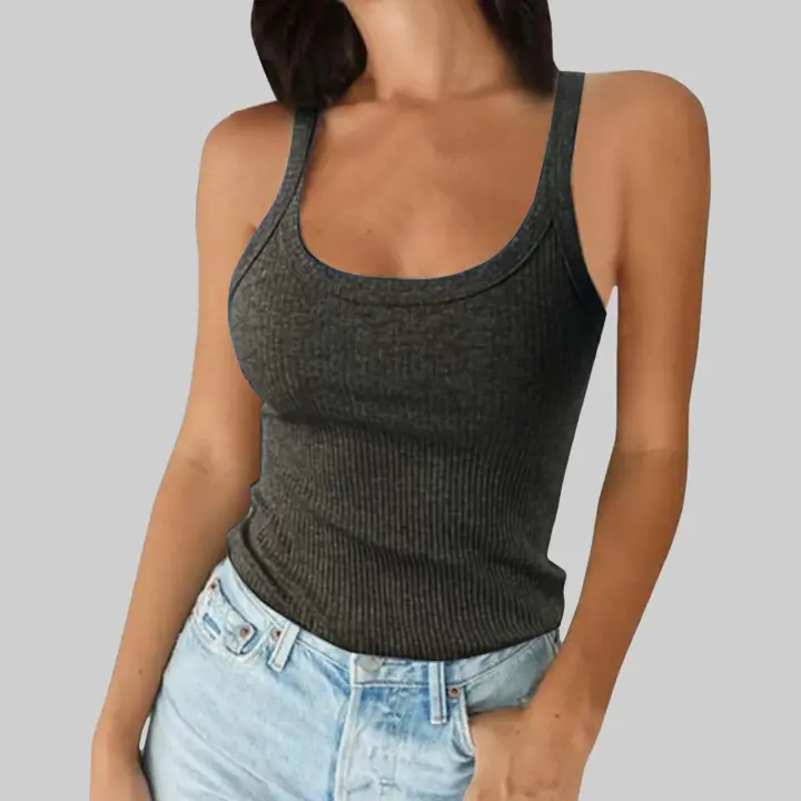Camiseta Lisa para Mujer con Cuello Redondo – Mezcla de Licra, Estilo Retro Americano, Versátil y Sexy, Ideal para Ropa Interior y Exterior - 1