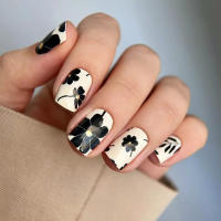 Kit De Uñas Postizas De Presión Para Mujeres Y Niñas 24 Piezas Juego De Uñas Postizas Cortas Cuadradas Con Diseño De Flores Geométricas Y Brillo Moda Oficina - details 49