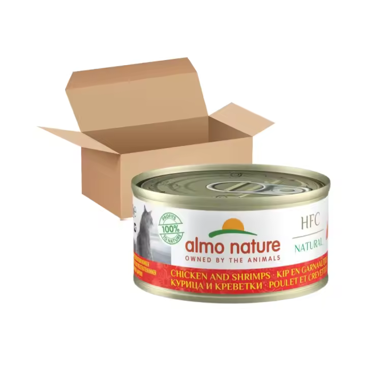 ALMO NATURE - HFC (Natural) Gatos - Pollo y Gambas (24x70 gr) - Alimento Húmedo Complementario para Gatos (a partir de un año) - 1