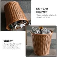 Cesta De Papel Poubelle Tejida Estilo Rotan Sin Tapa Para El Hogar Caja De Basura Tejida Artificialmente En Color Natural - details 6