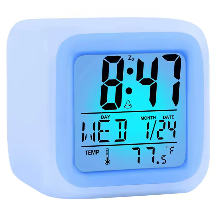 Reloj despertador Digital de viaje para dormitorio de niño y niña, relojes pequeños de mesita de noche de escritorio, pantalla de hora/fecha, luz LED nocturna con repetición - 1