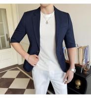 Traje De Verano Para Hombre 2025 De Alta Calidad Con Mangas De Siete Puntos Estilo Moderno Y Elegante Talla M-5XL Azul Rayado Transpirable Y Fresco - details 19