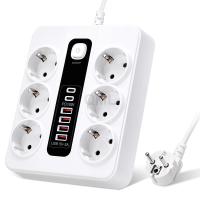 ORION91oficial® - Enchufes 6AC, Regleta Blanca con 4 puertos USB, + 2 tipo C, + 6 enchufe Schuko, 2Metros de cable, adaptador de filtro de red - spaziOrion91 - details 0