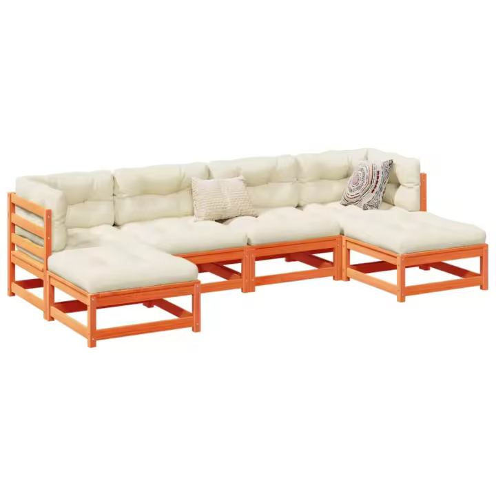 vidaXL Set de sofás jardín 6 pzas con cojines madera pino marrón cera - 1