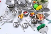 Juego de 16 piezas de juguetes de cocina de imitación para niños, utensilios de cocina, ollas y sartenes, Regalos, juguetes anticaída de Maple inoxidable para niños y niños. - details 1