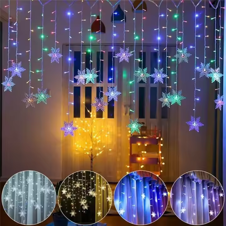 Luces De Navidad En Forma De Copo De Nieve 8 Modos Guirnalda De Ventana LED Icicle Fairy 2024 EU-Plug Decoración Para Año Nuevo 2025 - 1