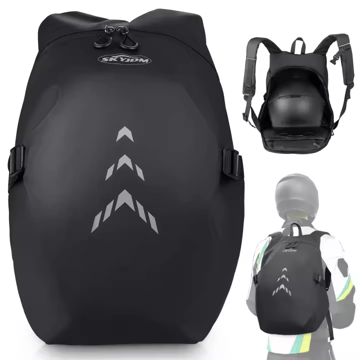 Mochila Para Motociclista Impermeable Con Estriado Reflector Bolsa De Almacenamiento De Casco De Motocicleta Para Salidas Y Carreras - 1