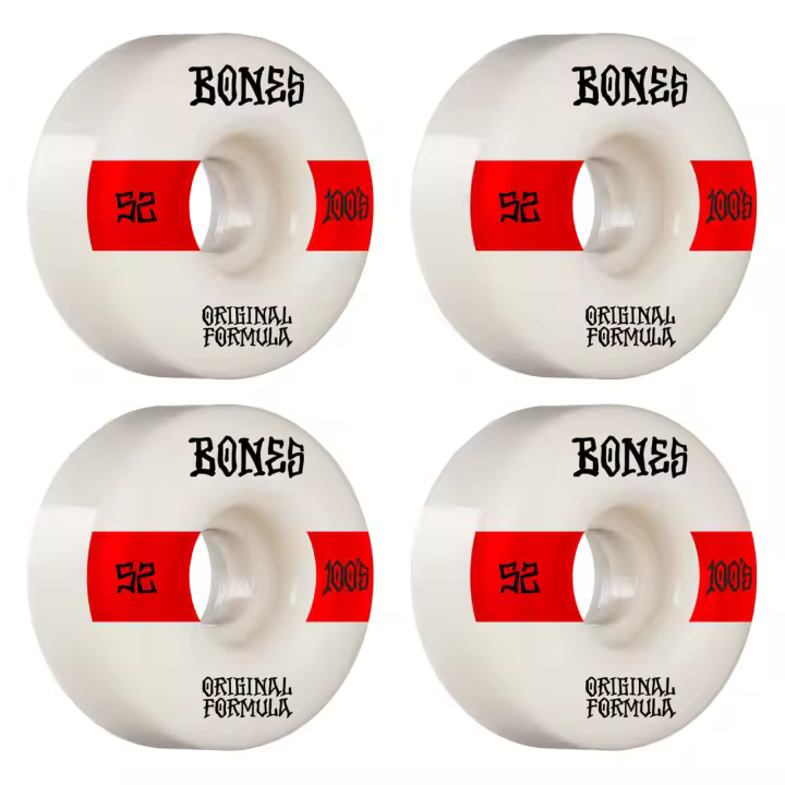 Bones Monopatín Skate Skateboard Wheels Ruedas 100s V4 52mm OGF White (Set 4) - Alta Calidad - 1