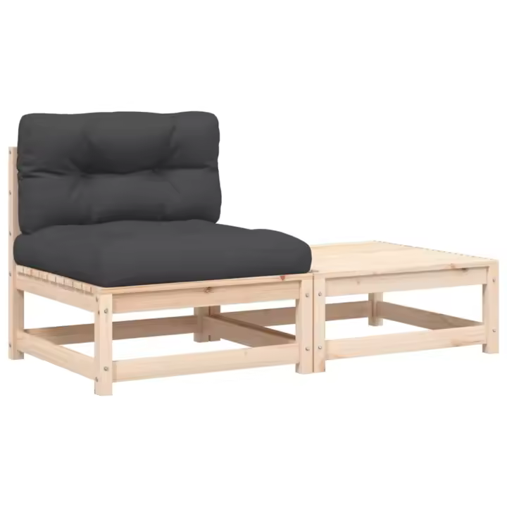 vidaXL Sofá de jardín sin reposabrazos con cojines y reposapiés Natural y negro, Marrón pino, Douglas natural Conjunto Terraza Muebles Jardín Exterior Juego de Muebles de jardín Mueble Jardín Exterior Muebles de Salon Exterior - 1