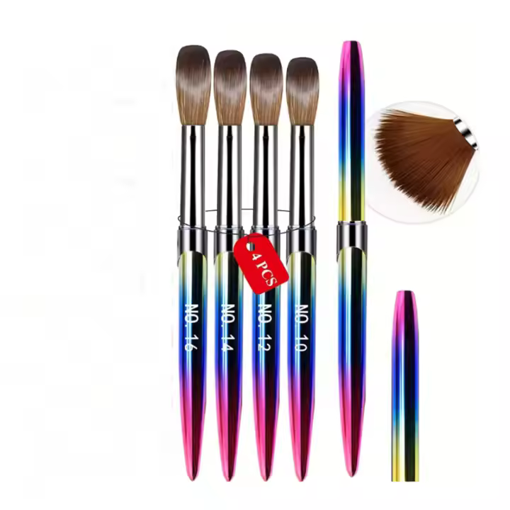 Set De Pinceles Para Uñas Acrílicas 4pcs Tamaños 10/12/14/16 Aplicación De Polvo Acrílico Herramientas De Arte De Uñas - 1