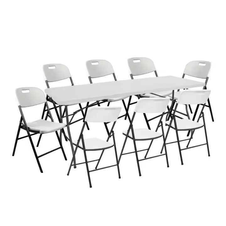 Conjunto Plegable Mesa 240cm y 8 Sillas con Asa Blanco Catering O91 - 1