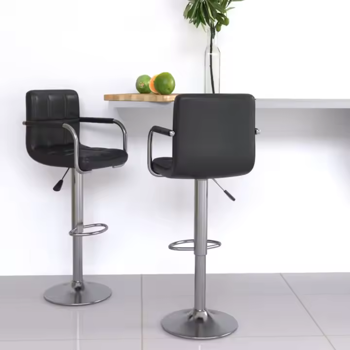 vidaXL Taburetes de cocina 2 unidades cuero sintético negro - 1