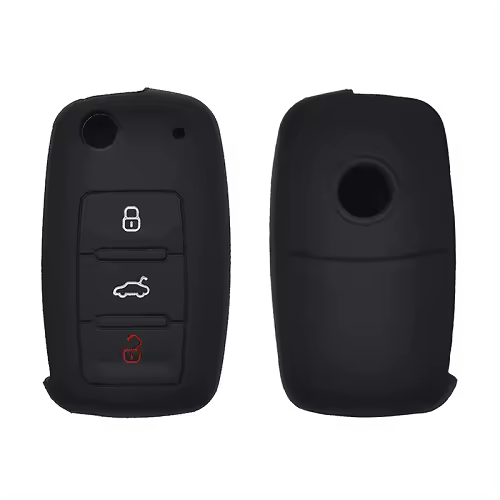 AUTOZOCO Funda de Silicona para Mando Llave Coche 3 Botones Compatible con VW Skoda Seat, Carcasa Protectora para Llave de Coche, TPU, Maletero, Abrir, Cerrar - Negro - 1