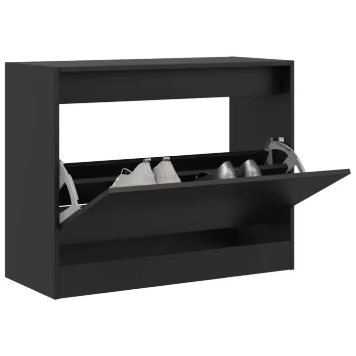 vidaXL Zapatero de madera de ingeniería negro 80x34x63 cm - 1