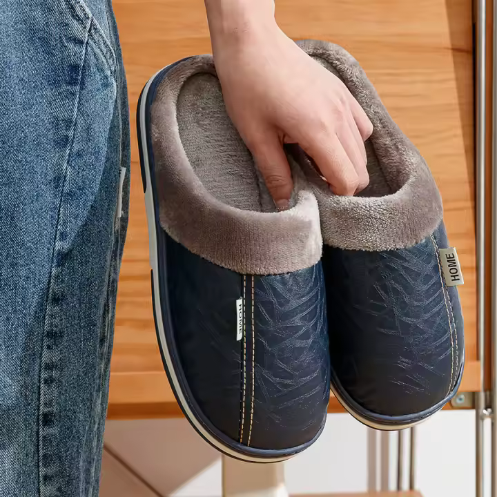 Zapatillas De Invierno Para Hombres Talla Grande Cuero PU Suela TPR Comodidad Interior Casa Dormitorio Antideslizantes Casuales - 1