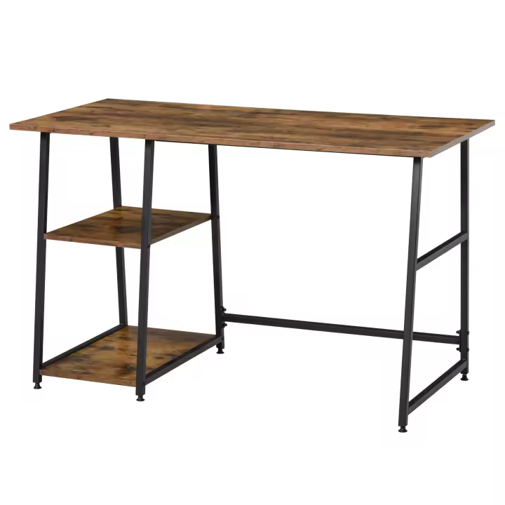 HOMCOM Escritorio de ordenador Diseño industrial 2 estantes Tablero de partículas Aspecto de madera vieja Acero Negro - 1