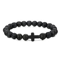 Pulsera De Rosario Para Hombres Y Mujeres Con Piedras Naturales Y Madera Hematita Onix Joyería De Yoga Meditación Pulsera Cruz - details 12