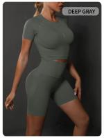 SSITO Nuevo conjunto de Pantalones cortos de manga cortos de Yoga de color sólido de melalgodón sin costura para correr, deportes y Fitness conjunto de Dos piezas - details 22