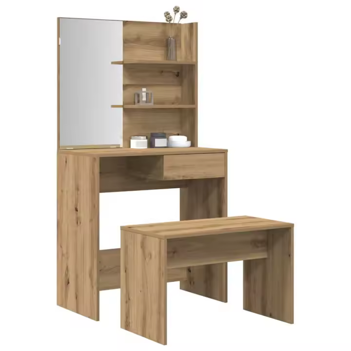 vidaXL Juego de tocador de madera de ingeniería de roble artesanal - 1