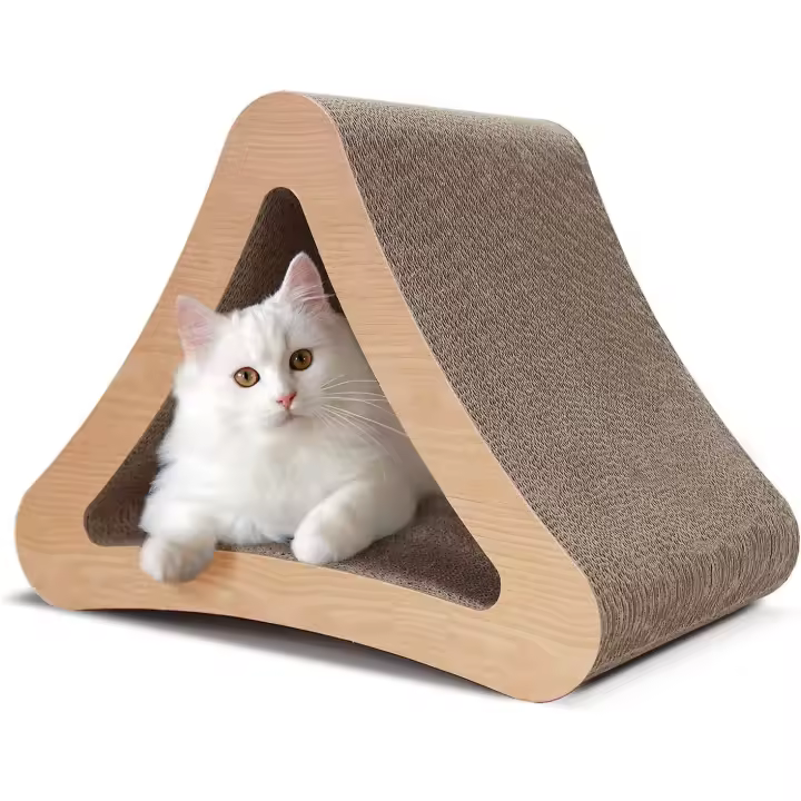 Rascador para gatos de cartón con forma de triángulo de 3 lados, almohadillas verticales de cartón corrugado reciclado para gatos que evitan daños en los muebles, triangular - 1