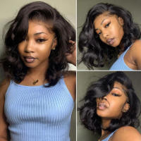 Pelucas De Encaje Frontal Body Wave T Part Bob 13X1 4x1 Remy Brazilian Hair Natural PrePlucked De 180% Densidad Peluca De Cabello Humano Para Modificar Color - details 4