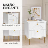 HOMCOM Pack de 2 Mesitas de Noche Mesillas de Noche Dormitorio con 2 Cajones y Patas de Acero Estilo Moderno 40x35x50 cm Blanco - details 2