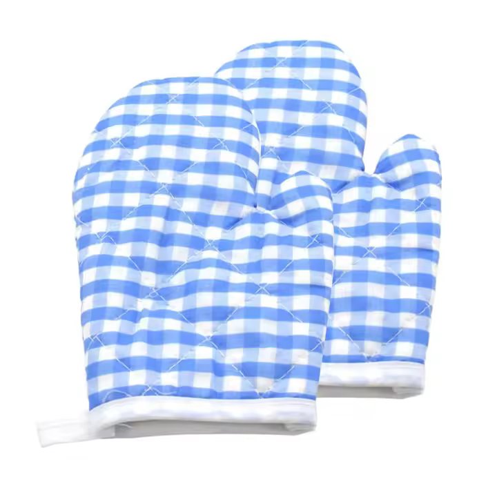 1 par de manoplas de cocina resistentes al calor para hornear manoplas de cocina resistentes al calor de algodón, Soporte seguro para cocinar parrilla barbacoa (azul) - 1