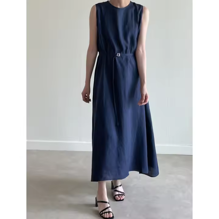 Vestido Largo Vintage De Algodón Y Lino Para Mujer REALEFT Sin Mangas Estilo Casual Suelto Con Cinturones Verano 2025 - 1