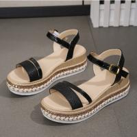 2025 Summer New Large Size Fish Mouth Buckle Wedge Heel Sandals Women Fashion Thick Bottom Shiny Women Sandals - details 9