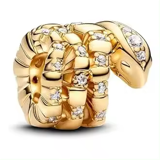 PANDORA Moments - Colgante de serpiente enrollado en plata de ley con aleación dorada y circonitas, compatible con pulseras Moments, Plata de ley，Incluye Caja Original - 1