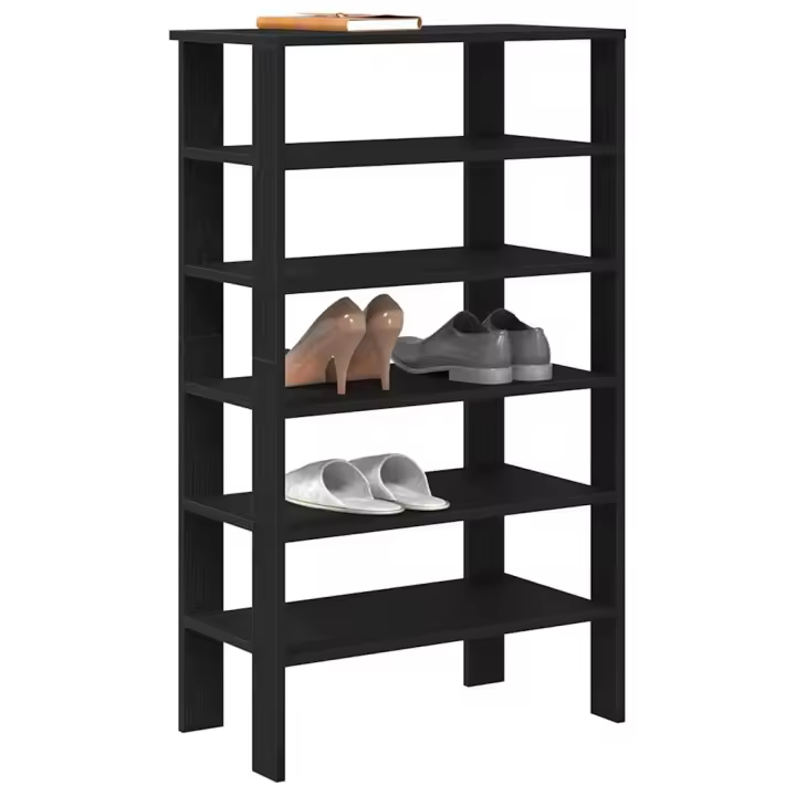 vidaXL Mueble zapatero madera contrachapada 61x32x105 cm en color Negro/Gris hormigón/Roble artisan y más | almacenamiento funcional diseño moderno para baño dormitorio sala - 1