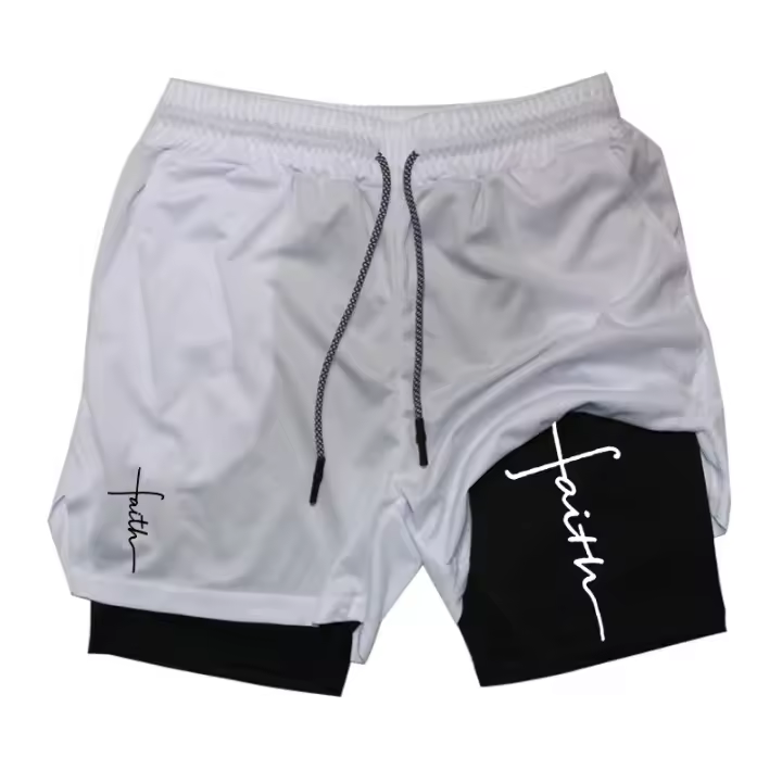 Shorts De Entrenamiento Para Hombre Con Gráfico De Cruz 2 En 1 Running Performance Con Bolsillo Para Teléfono Y Anillo De Toalla Active Wear Deporte Y Gimnasio - 1