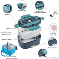 2en1 Fiambrera Eléctrica Calentable Coche+Hogar 220V 1.5L 60W Fiambrera Portátil de Acero Inoxidable Bento Lunchbox Contenedor de Comida Bento Box - details 0