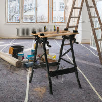 HOMCOM Banco de Trabajo Plegable Portátil con Tableros Ajustables en Ángulo y Distancia Bambú y Acero Carga Máx. 150 kg 63,5x60,5x78 cm Madera Natural y Negro - details 1