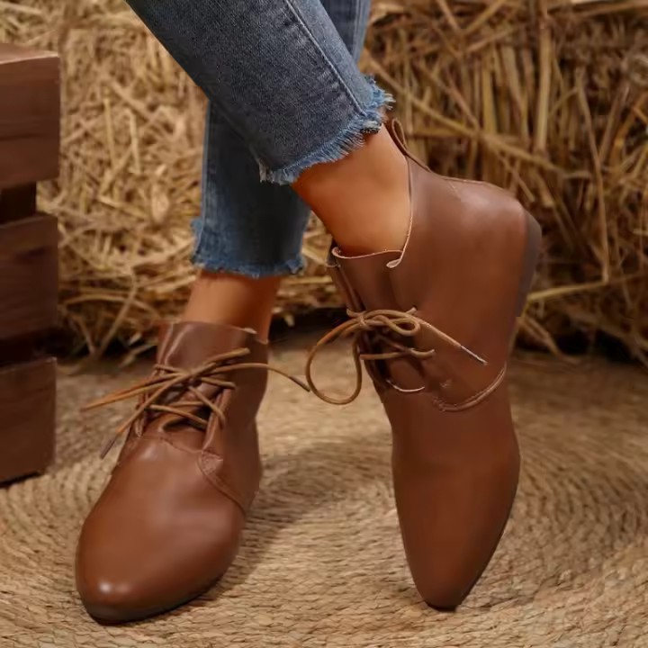 SP Botines retro de Punta puntiaguda para Mujer, Primavera 2025, Nuevos Botines Martin Planos combinables, Botines de cuero with Cordones para Mujer. - 1