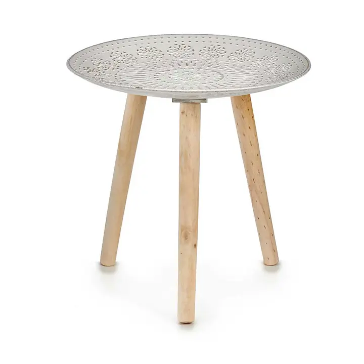 Factory Cuadros - Mesa Auxiliar de Madera Decoración Mandala 40cm - Medidas 40x40x39cm - Material Madera - 1