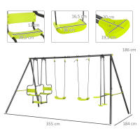 Outsunny Juego de Columpio Infantil Exterior con 2 Columpios Asientos Abatibles Balancín y Marco de Acero Columpios para Niños de 3-8 Años 355x184x186 cm Verde - details 3