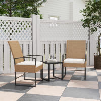 Outsunny Conjunto de Jardín Exterior de 3 Piezas con Respaldo Ajustable Juego de 2 Sillas y Mesa de Ratán con Cojines Acolchados y Encimera de Vidrio Templado para Balcón Terraza Beige y Blanco - details 1