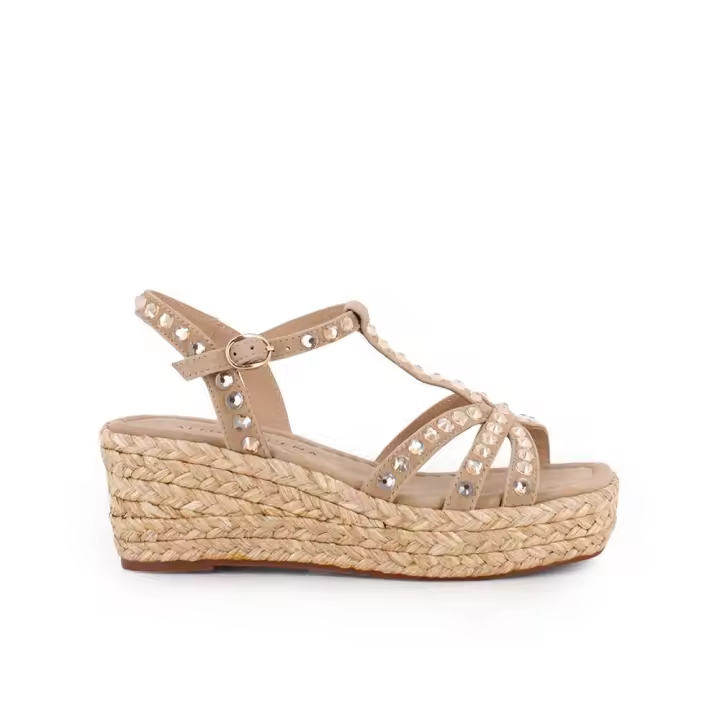 Alma En Pena 51451 Sandalias con cuña para mujer beige en sintético y serraje 84690 - 1