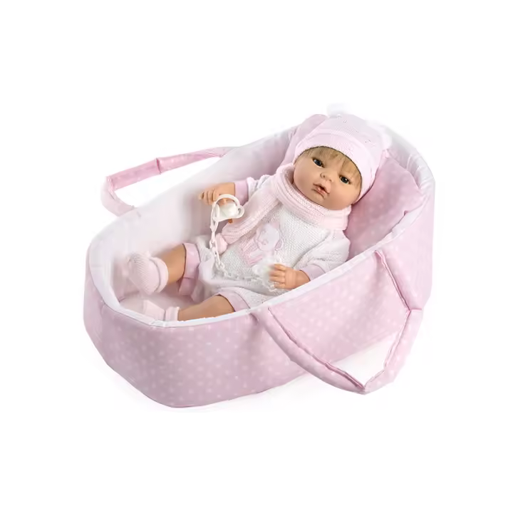 Muñeca Llorona María 42 cm con capazo, Juguetes para niñas, Vinil y Cuerpo Blandito, Muñeca Bebé Recién Nacida con Accesorios. Muñecas Berbesa - 1