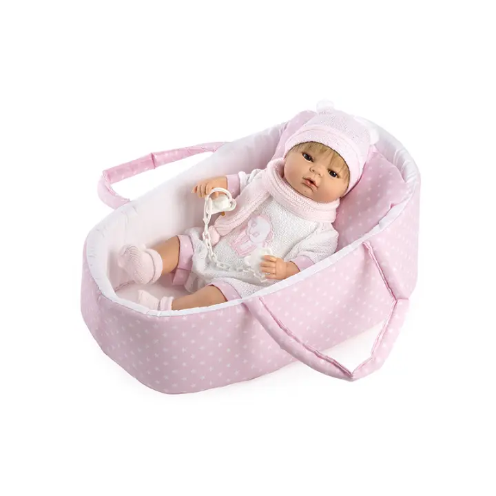 Muñeca Llorona María 42 cm con capazo, Juguetes para niñas, Vinil y Cuerpo Blandito, Muñeca Bebé Recién Nacida con Accesorios. Muñecas Berbesa - 1
