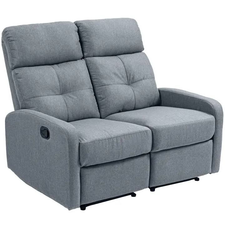 HOMCOM Sofá de 2 Plazas Reclinable Manual Sofá Relax Tapizado en Lino con Reposapiés Muelles Ensacados y Acolchado Grueso para Dormitorio Salón 118x95x101 cm Gris - 1