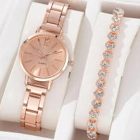 Reloj De Cuarzo Para Mujer Moda Sencilla Con Pulsera De Aleación Lujo Doble Pieza Reloj De Pulsera De Mujer Con Dial Sencillo - details 3
