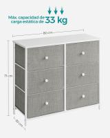 Cómoda de estilo industrial con 6 cajones de tela, armario de almacenamiento con marco de acero y tapa de madera, ideal para dormitorio y pasillo, disponible en varios colores, 30x80x71 cm - details 20