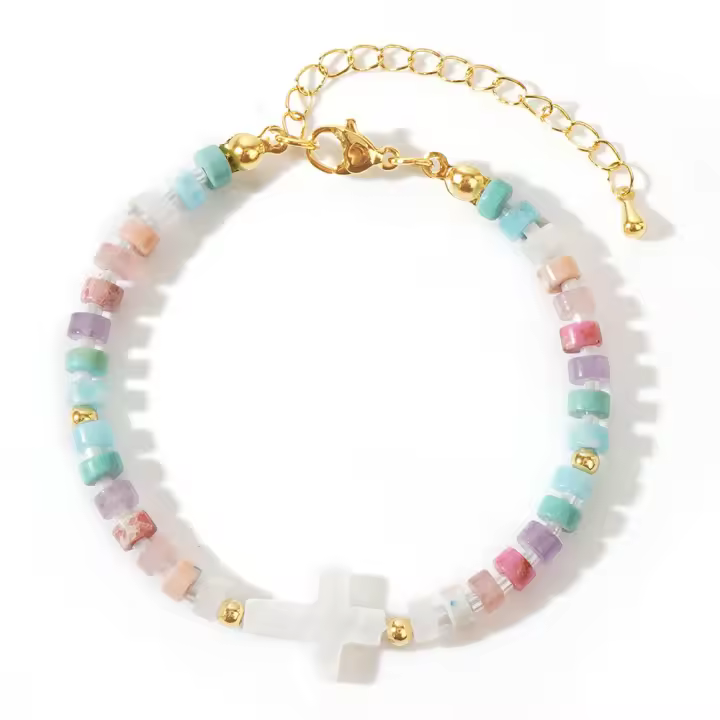 Pulsera Bohemia Para Mujer Con Concha Corazón De Melocotón Y Piedra Natural Ajustable Regalo Diario Estilo Bohemio - 1
