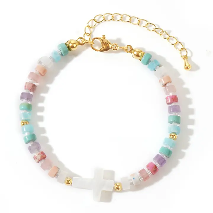 Pulsera Bohemia Para Mujer Con Concha Corazón De Melocotón Y Piedra Natural Ajustable Regalo Diario Estilo Bohemio - 1